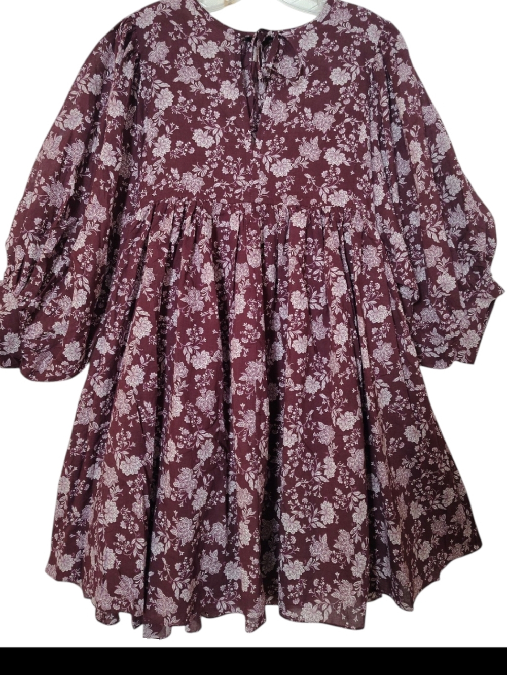 Madewell Splitneck Puff-Sleeve Mini Dress - Olivia Floral Dark Fig - Size M - Picture 2 of 12
